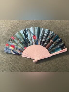 NEW Faena Miami Hotel Buenos Aires Blue Bird Wooden Fabric Fan